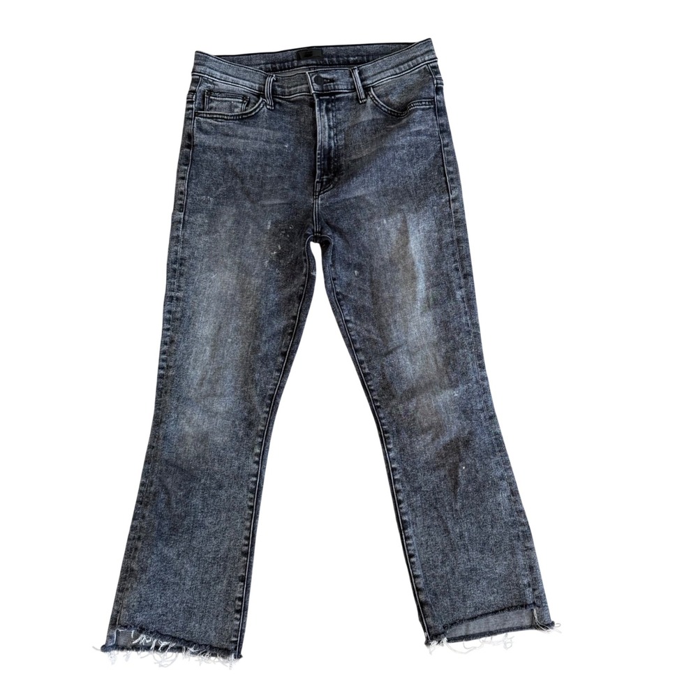 MOTHER The Insider Crop Step Fray Jeans Train Stops Black Acid Wash Size 31